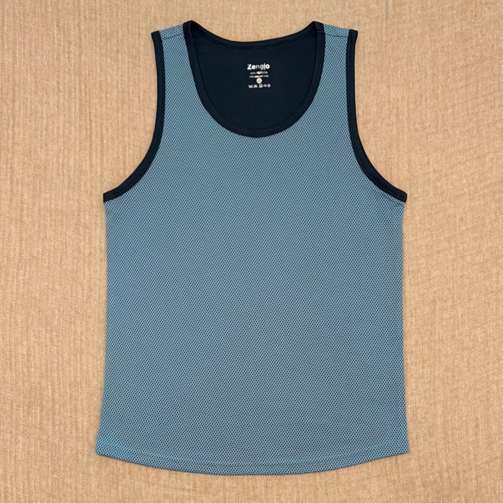 Blue Athletic Tank Top with Ribbed‎ Trim